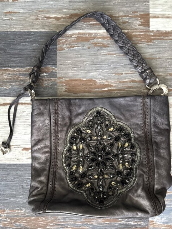 Brighton Handbags - Brighton Anju Bag Masterpiece Collection Pewter Purse Hobo Leather Embellished